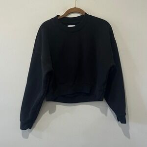 MATE Organic Cotton Sweatshirt Women's Small Black Crewneck Cropped Long Sleeve